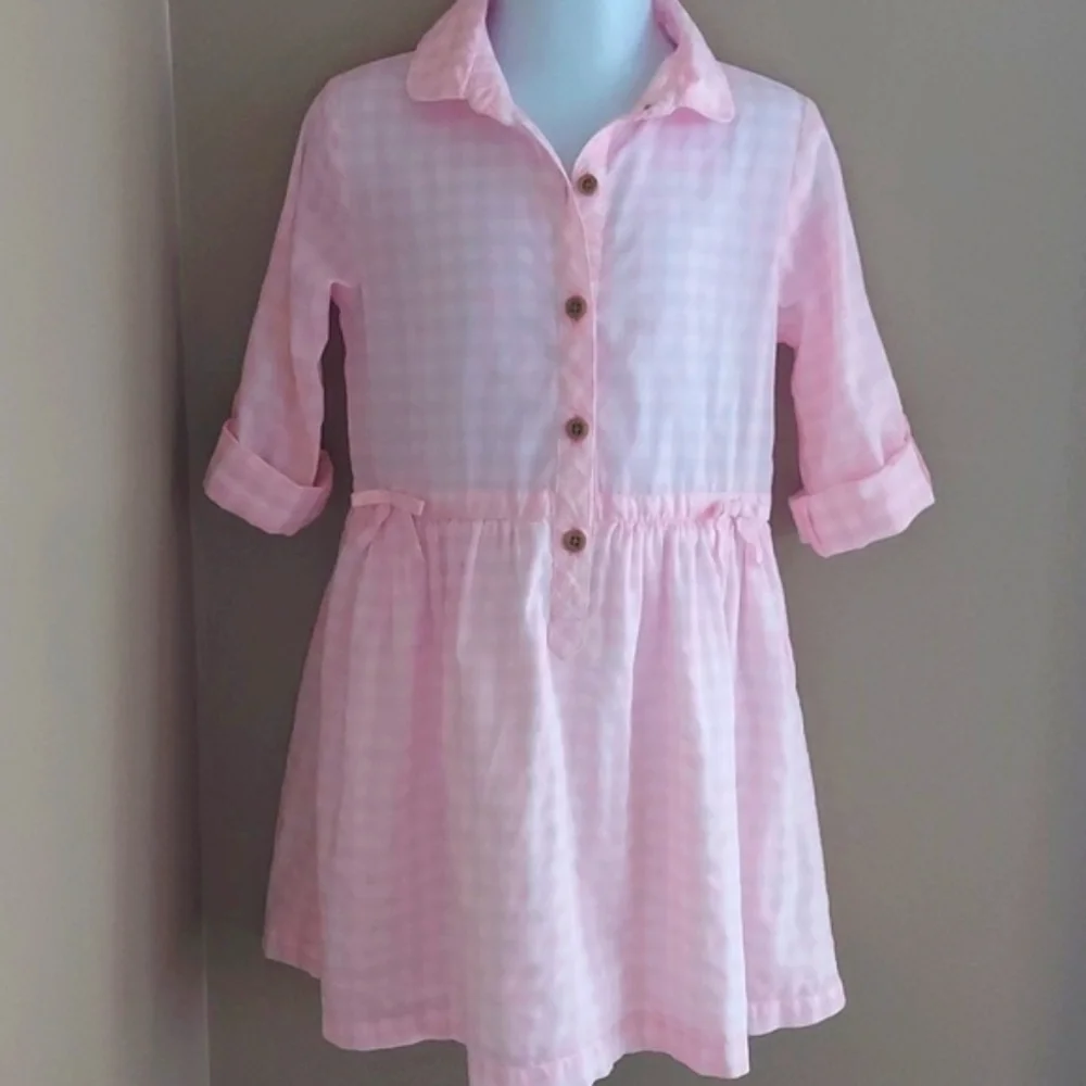Carter's Gingham shirt dress with adjustable sleeves and bows - pink - size 3T